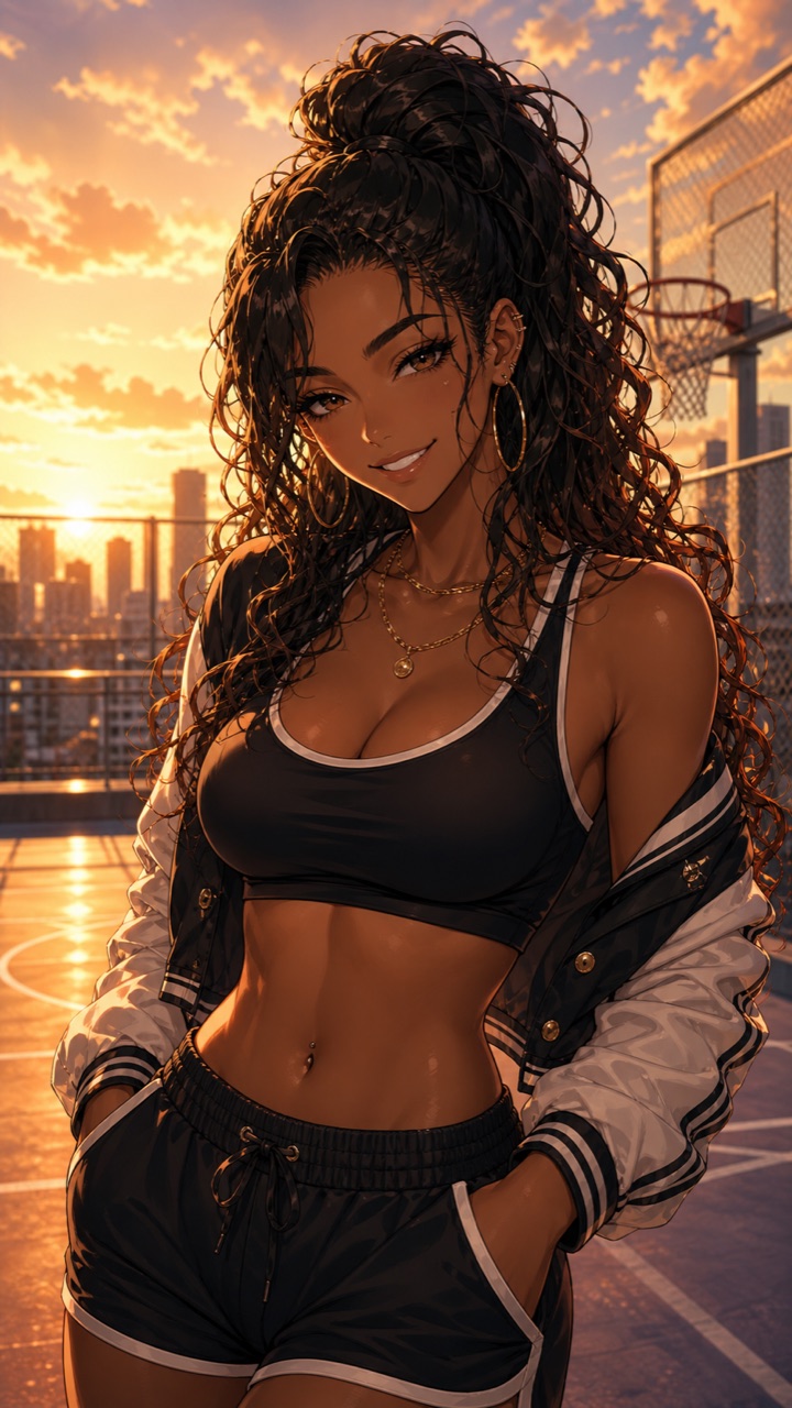 Fictional adult sporty anime companion portrait
